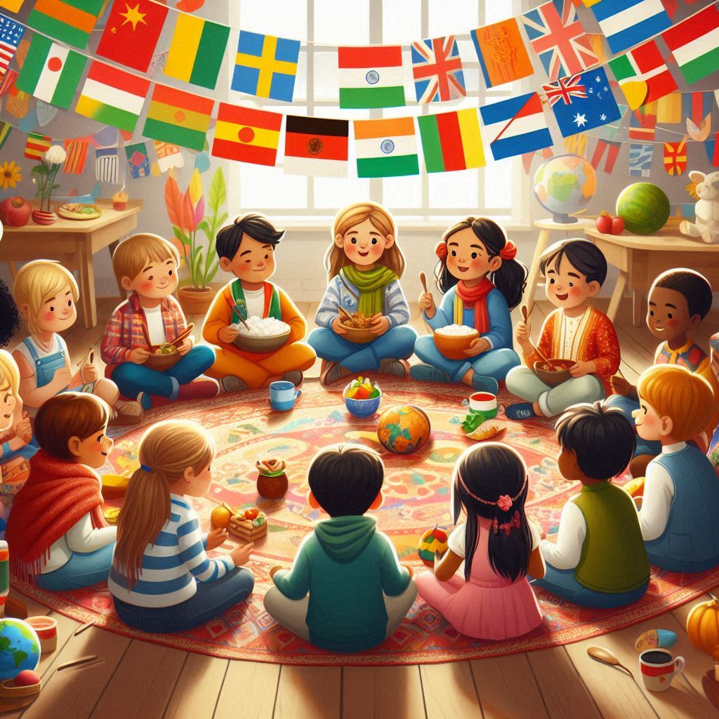 Crianças de diferentes etnias brincando juntas