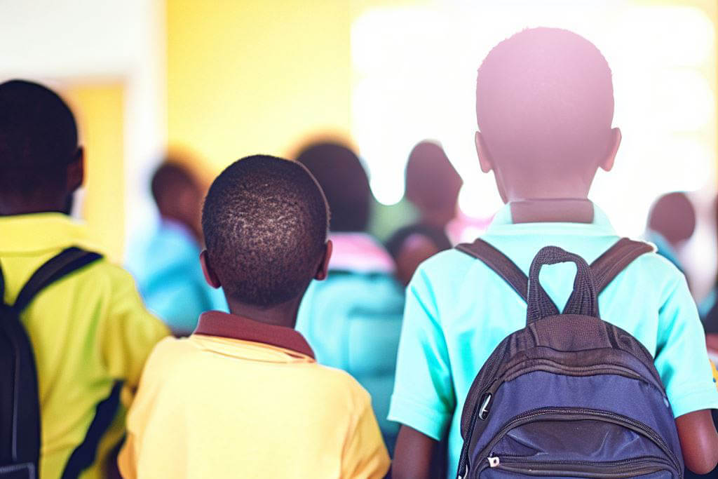 Crianças negras na escola de costas