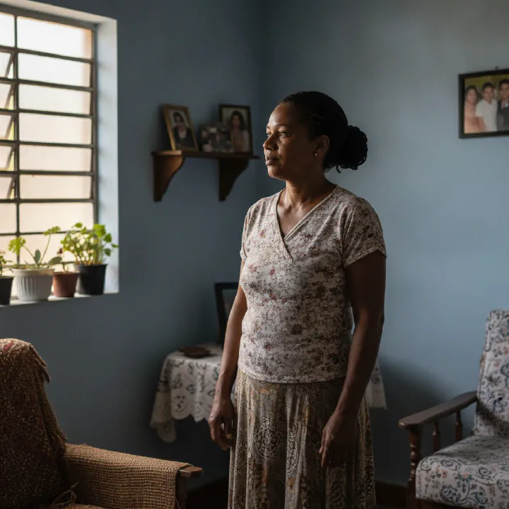 Mulher negra em ambiente doméstico de trabalho